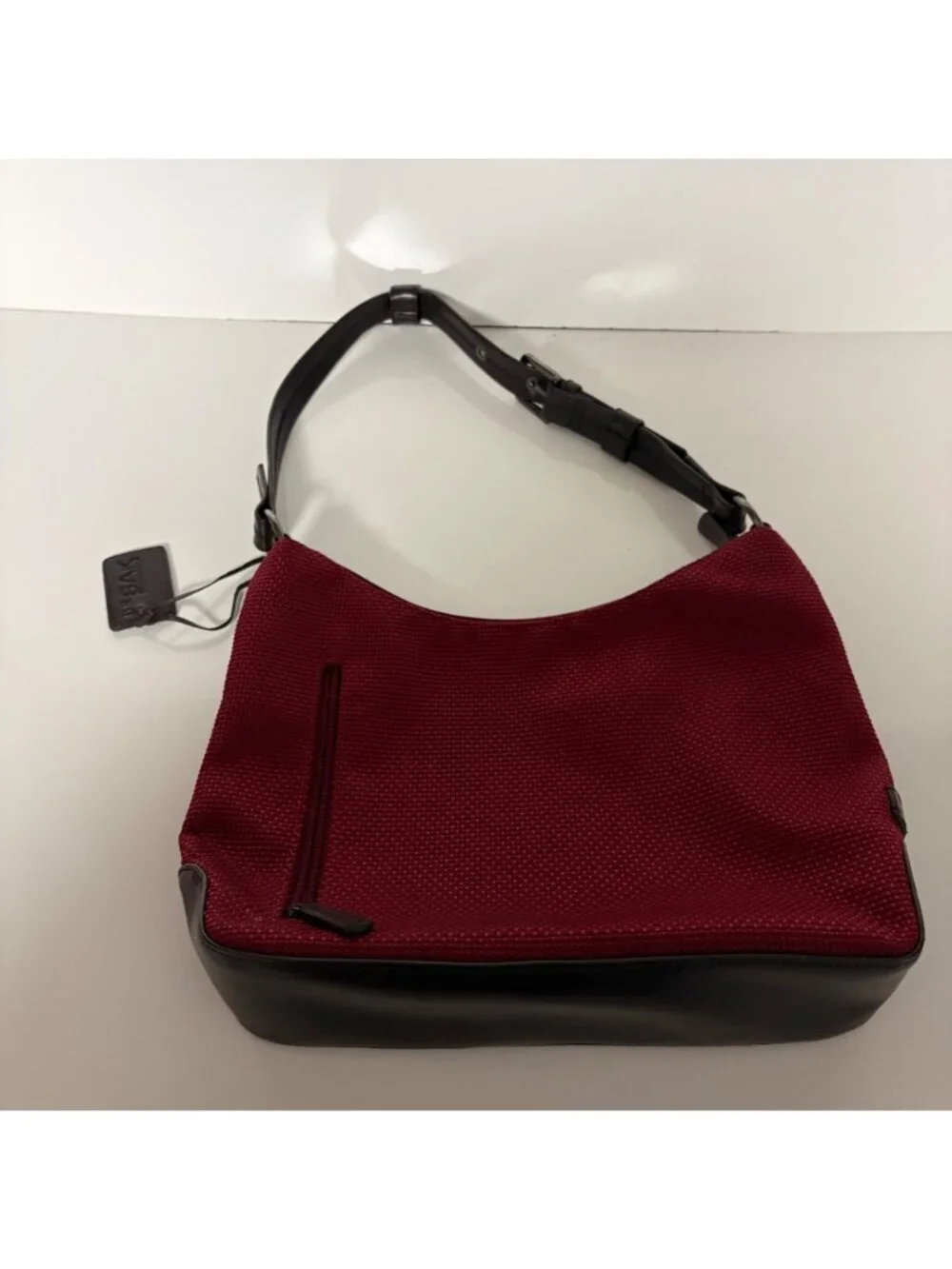 The Sak Maroon Textured Shoulder Bag Black Faux Leather Accents Adjustable Strap